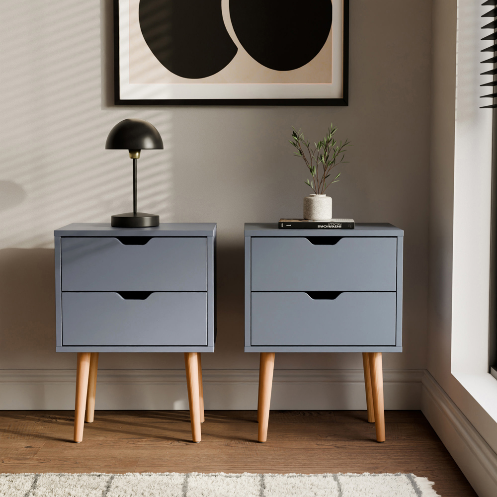 GFW Nyborg 2 Drawer Dark Grey Bedside Table Set of 2 Image 8