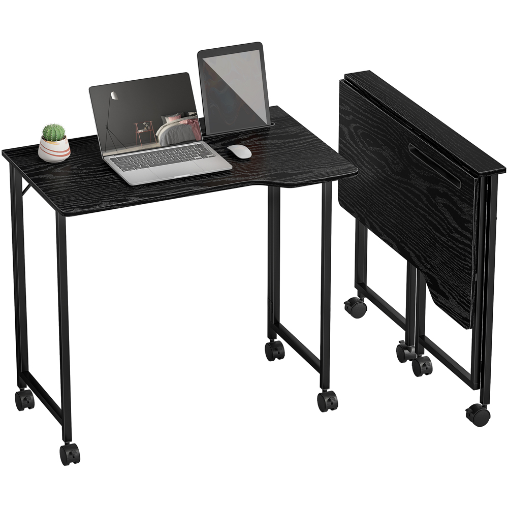 Portland Foldable Small Writing Desk with Wheels Black Image 2