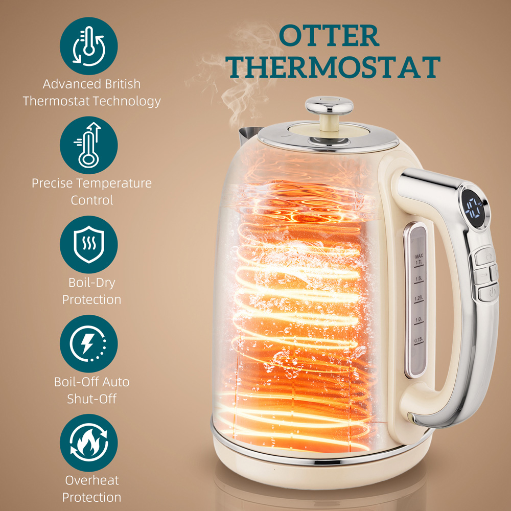 HOMCOM 800-286V70CW Cream Retro Digital 1.7L Kettle and 2 Slice Toaster Set 3000W Image 4