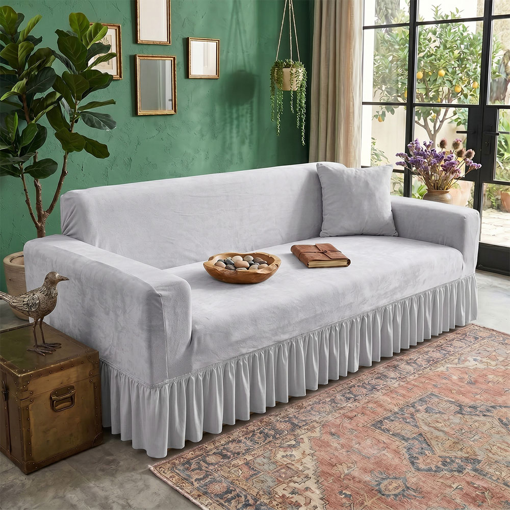 Living and Home 2 Seater Light Grey Vintage Chenille Sofa Cover Image 2