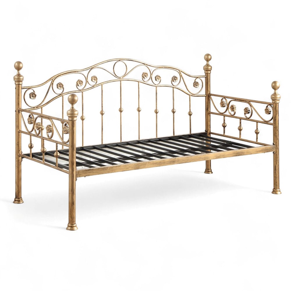 OAT Home Mayfair Single Antique Brass Effect Metal Day Bed Image 2
