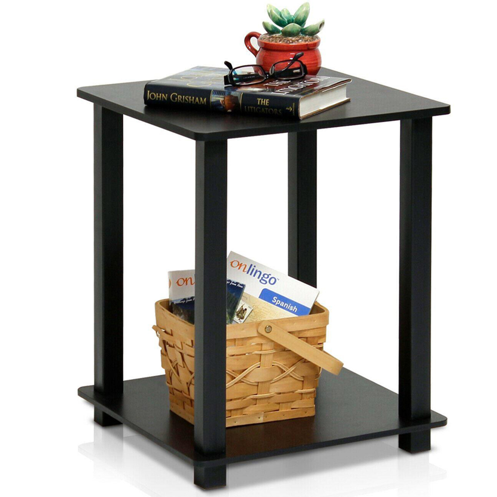 Walplus Simplistic Espresso and Black End Table Set of 2 Image 3