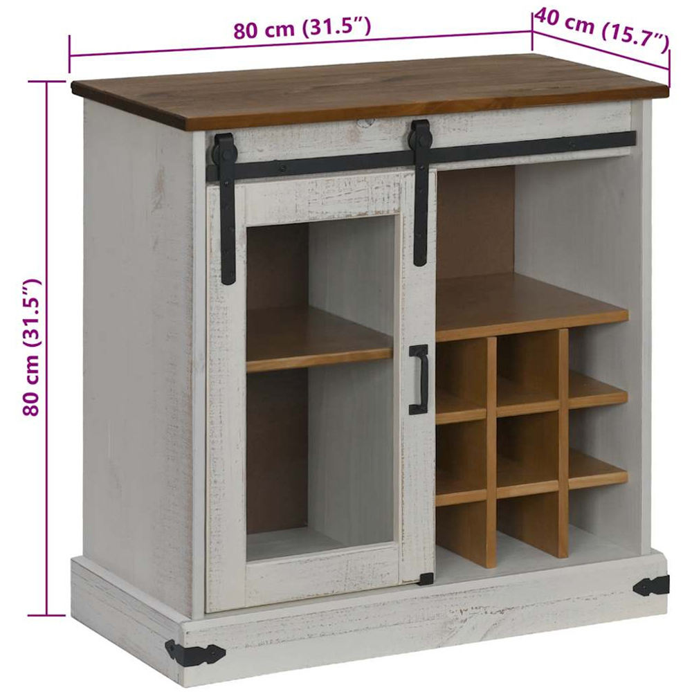 vidaXL Halden Single Sliding Door White Solid Pine Wood Sideboard with Wine Rack Image 9