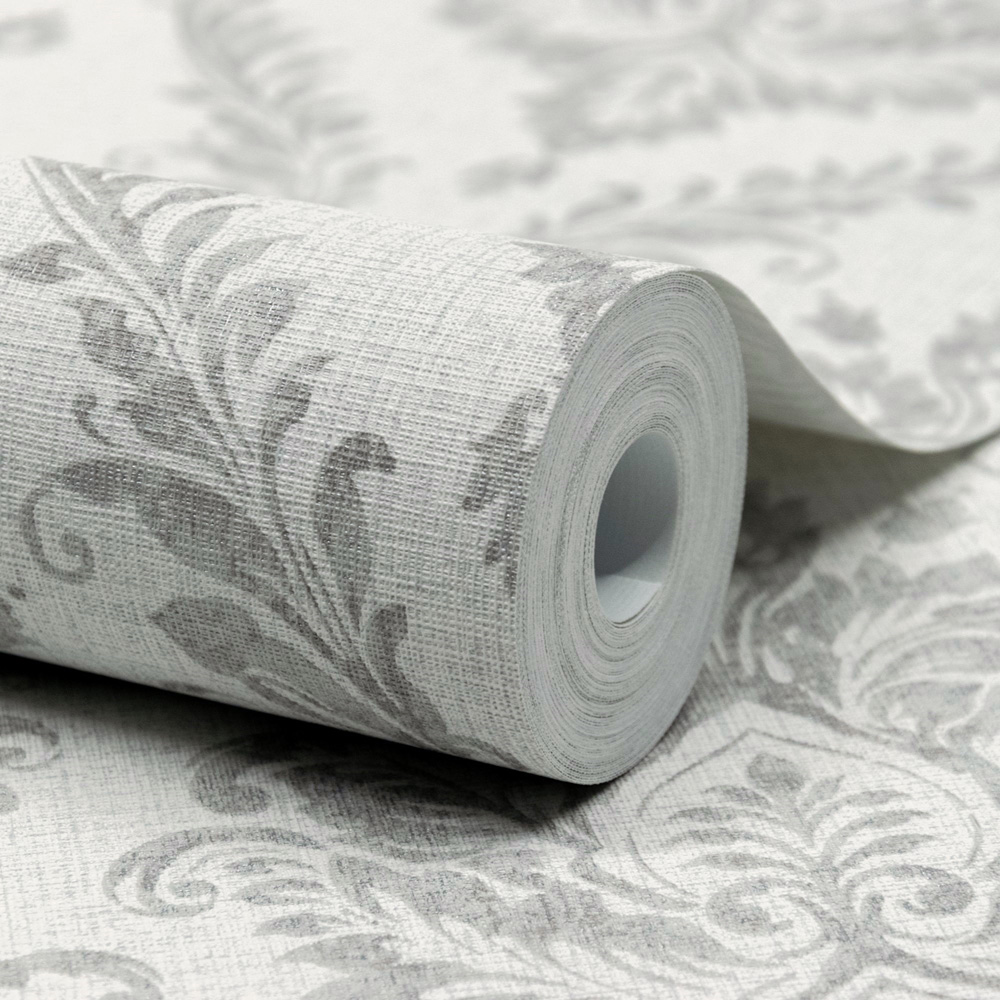 Grandeco Classical Grand Damask Textured Grey Wallpaper Image 2