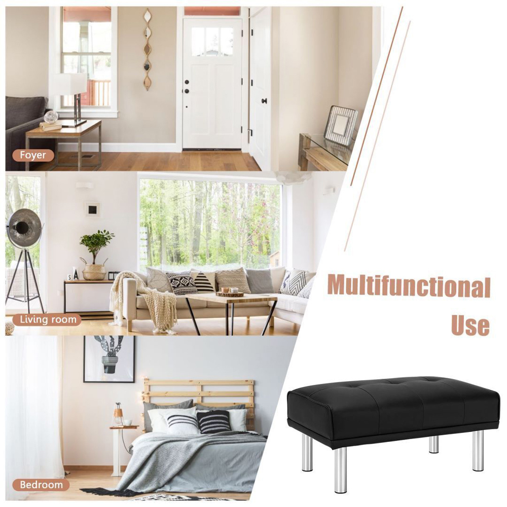 Costway Black Leather Tufted Upholstered Ottoman Bench Image 7