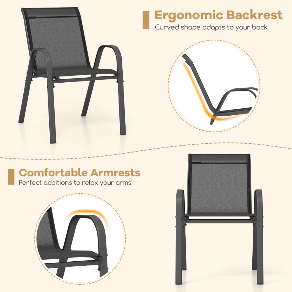 Costway Set of 2 Black Stackable Metal Dining Chairs with Armrest Image 4