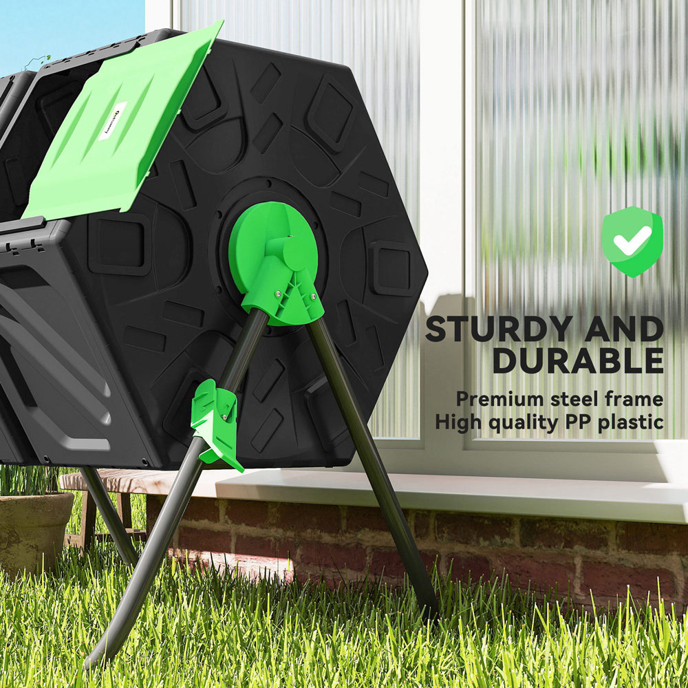 Outsunny 130L Black 2 Chamber Steel Tumbling Garden Compost Bin Image 7