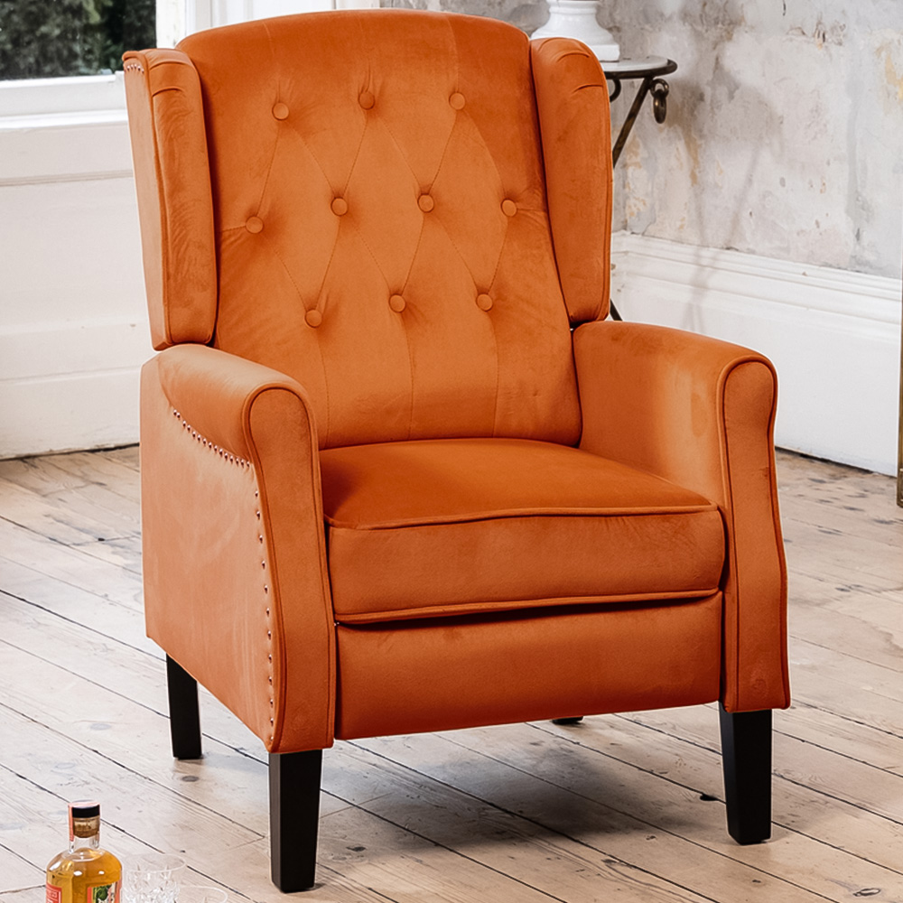 Artemis Home Annapoli Orange Velvet Manual Recliner Armchair Image 1