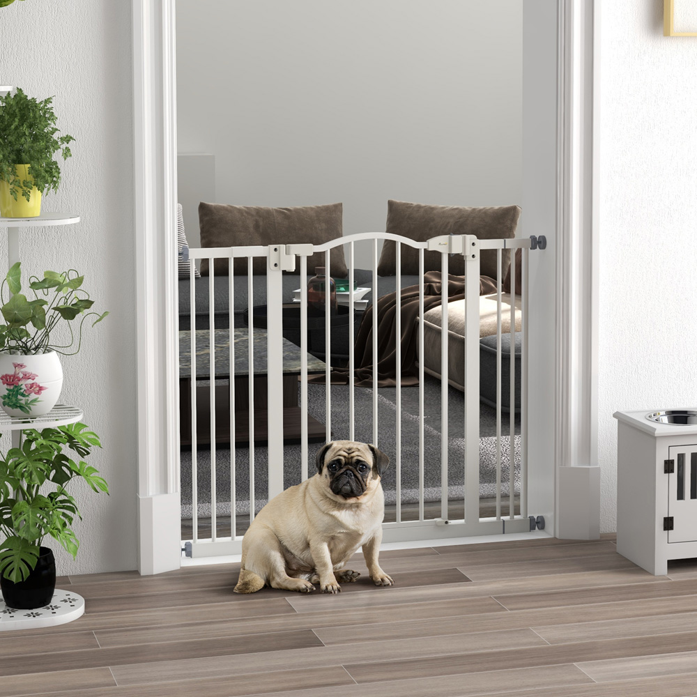 PawHut White 74-100cm Adjustable Metal Pet Safety Gate Image 2