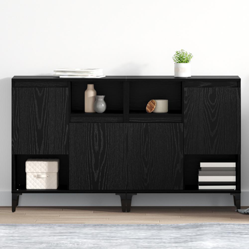 vidaXL 2 Door 2 Shelf Black Compact Sideboard Set of 2 Image 1