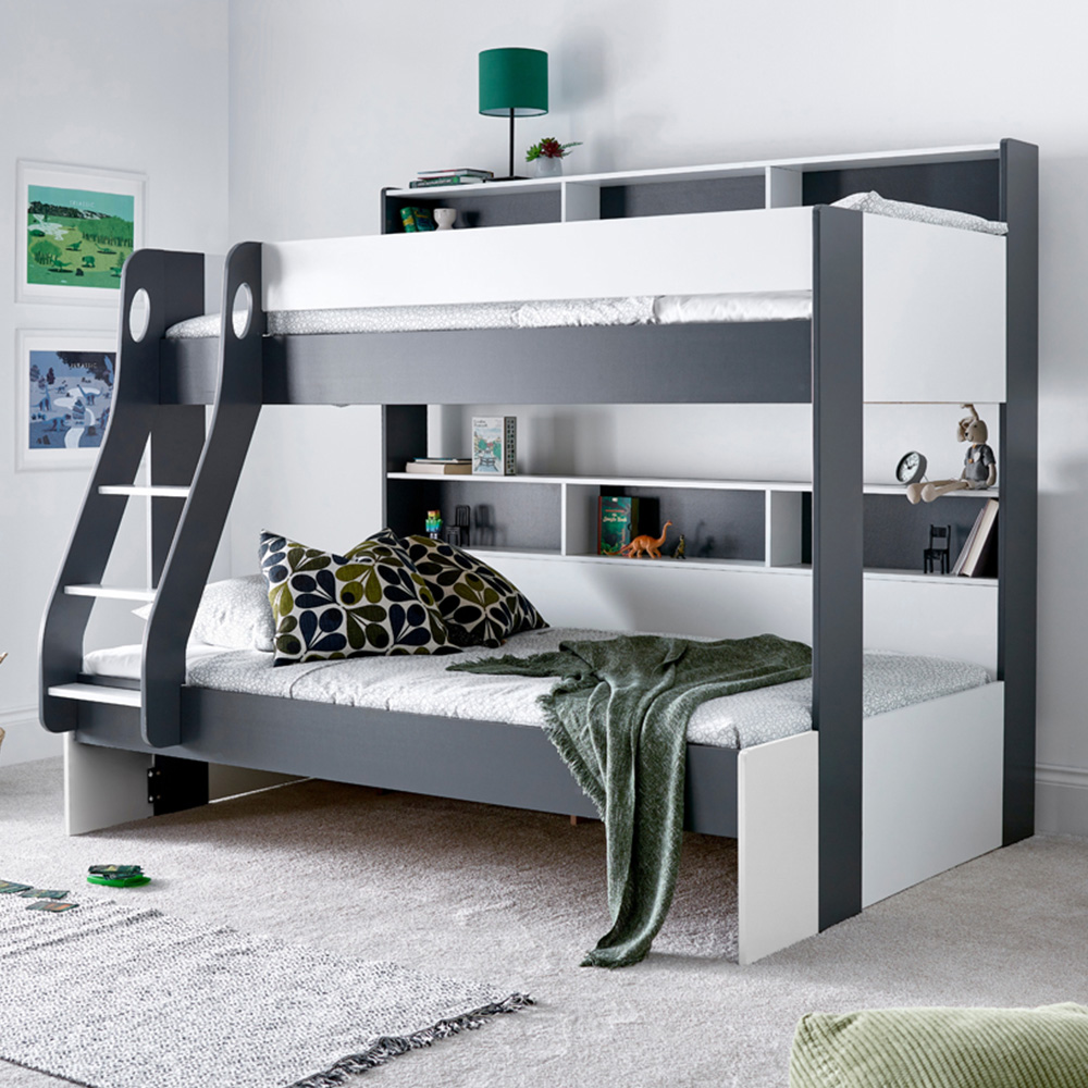 Bedmaster Oliver Triple Sleeper Grey and White Bunk Bed with Spring Mattresses Image 1