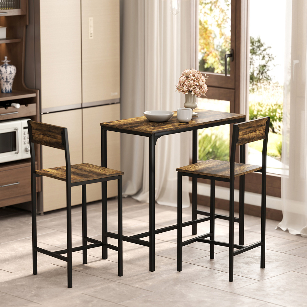 Portland 2 Seater Rustic Brown Bar Table and Stool Set Image 5