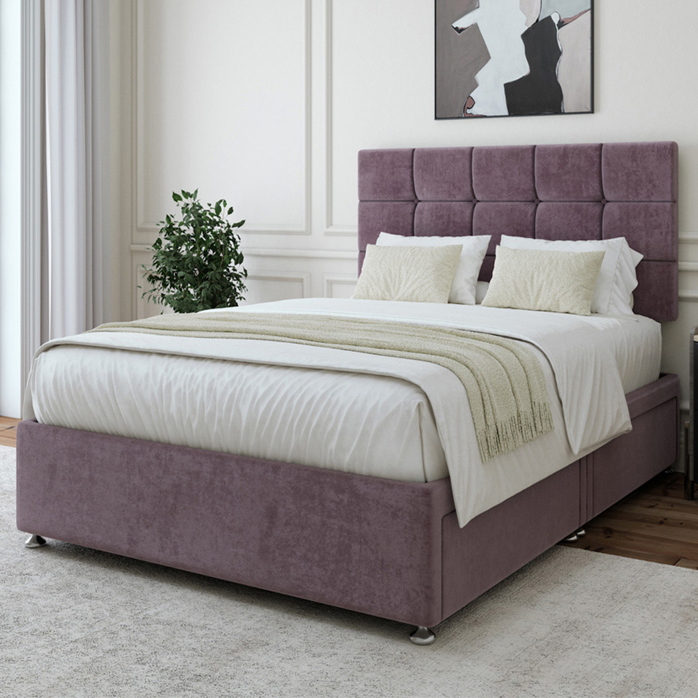 Bedmaster Small Double Mauve Naples Velvet 4 Drawer Divan Base with Pearl Headboard Image 1