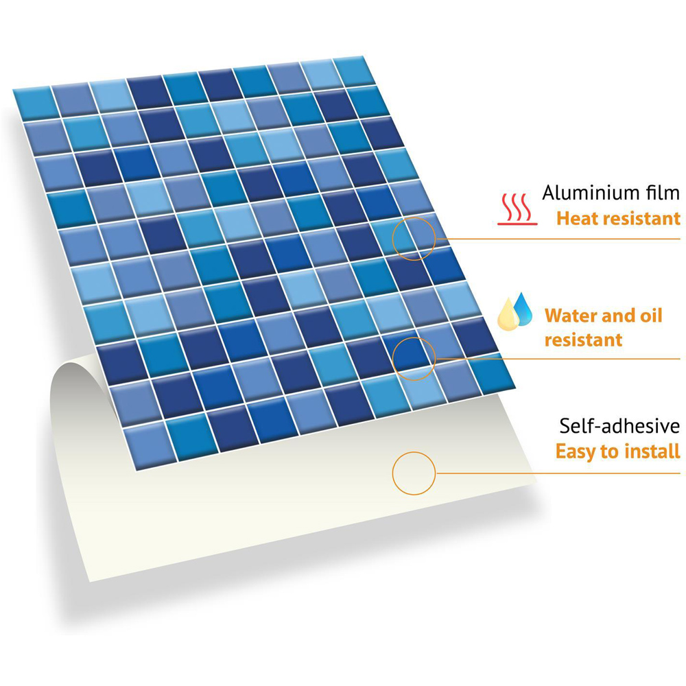 ALKOR Mosaic Blue Grey Tile Self-Adhesive Vinyl Film – 1m X 45cm, Sticky Back Plastic