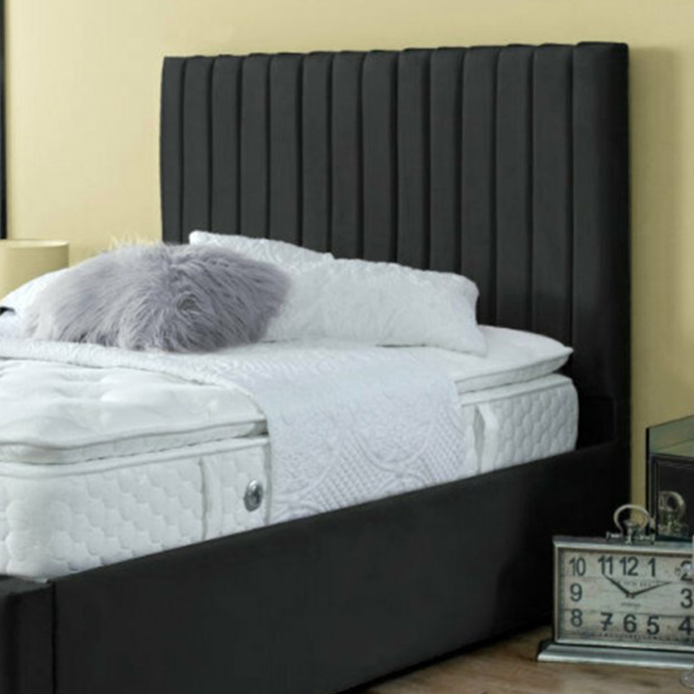 DS Living Savoy Double Black Panel Line Soft Velvet Bed Frame Image 2