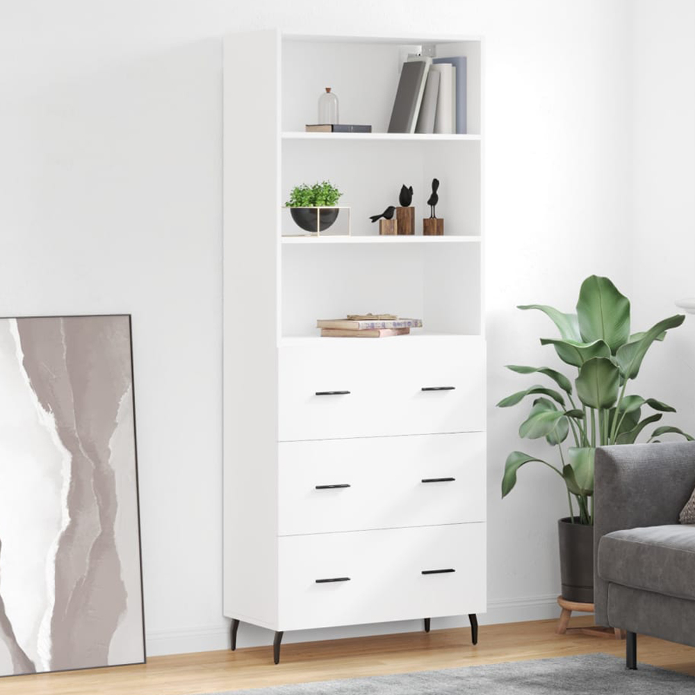 vidaXL 3 Drawer 3 Shelf White Tall Highboard Image 1