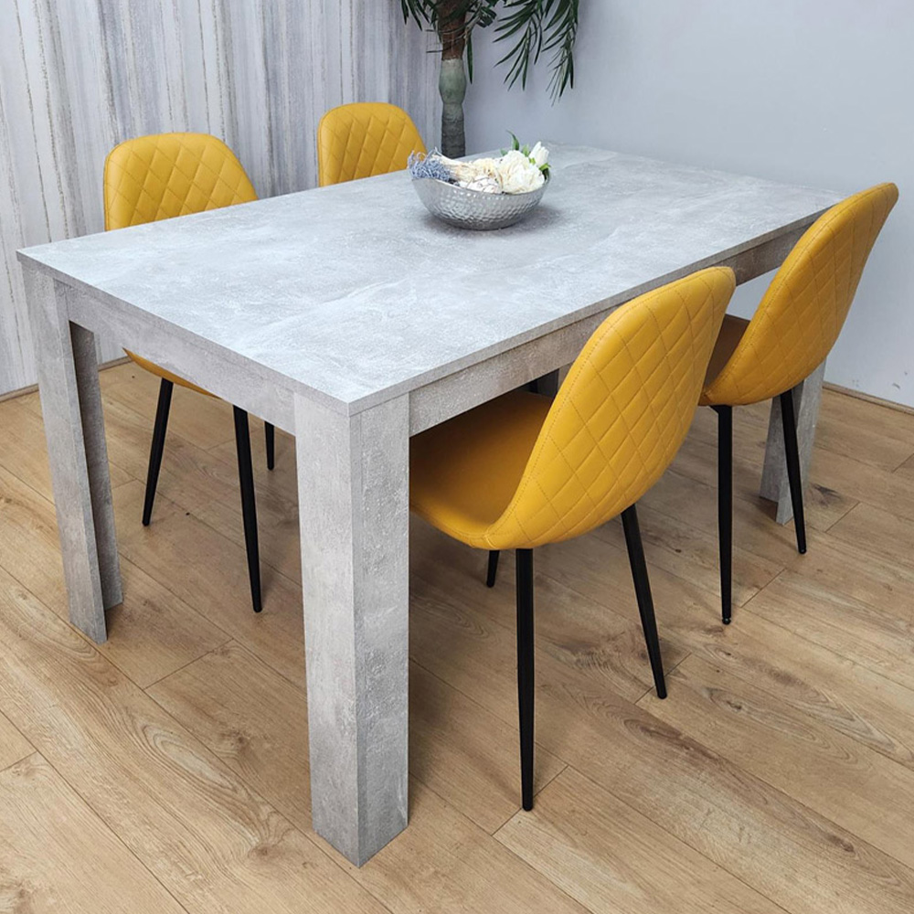 Portland 4 Seater Dining Set Stone Grey Effect and Mustard Image 1