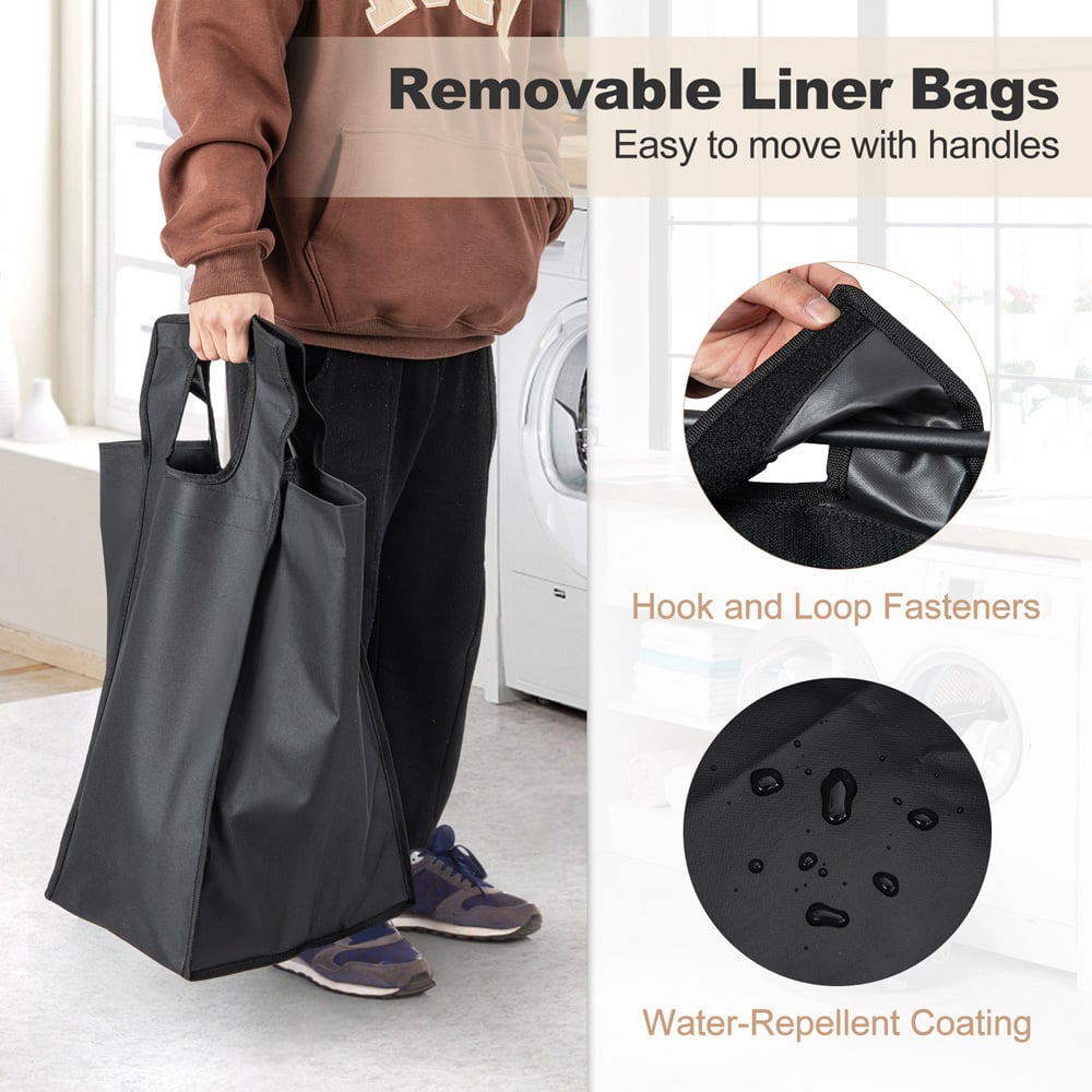 Costway Black and Brown Laundry Hamper with 3 Removable Bags Image 7