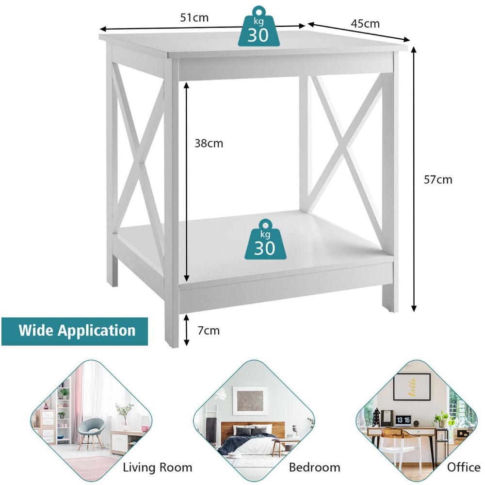 Costway Single Shelf White Wooden X-Shaped Bedside Table Image 7
