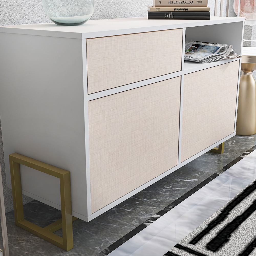 Decorotika Utopie 3 Door Singe Shelf White and Beige Modern Storage Cabinet Image 4