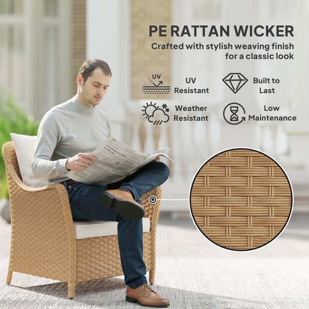 Outsunny Set of 2 Beige Cushioned PE Rattan Garden Chair Image 8