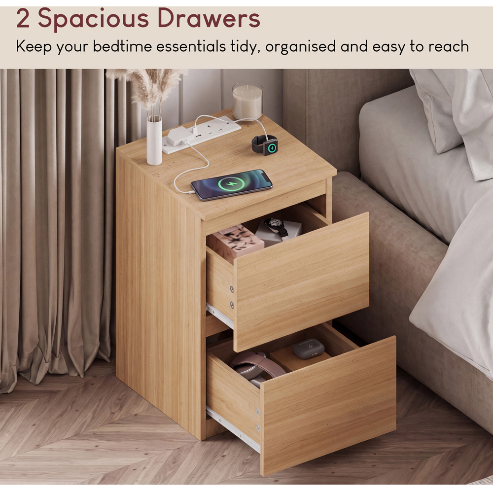 VIDA DESIGNS Denver 2 Drawer Pine Bedside Chest with Power Outlet Image 5