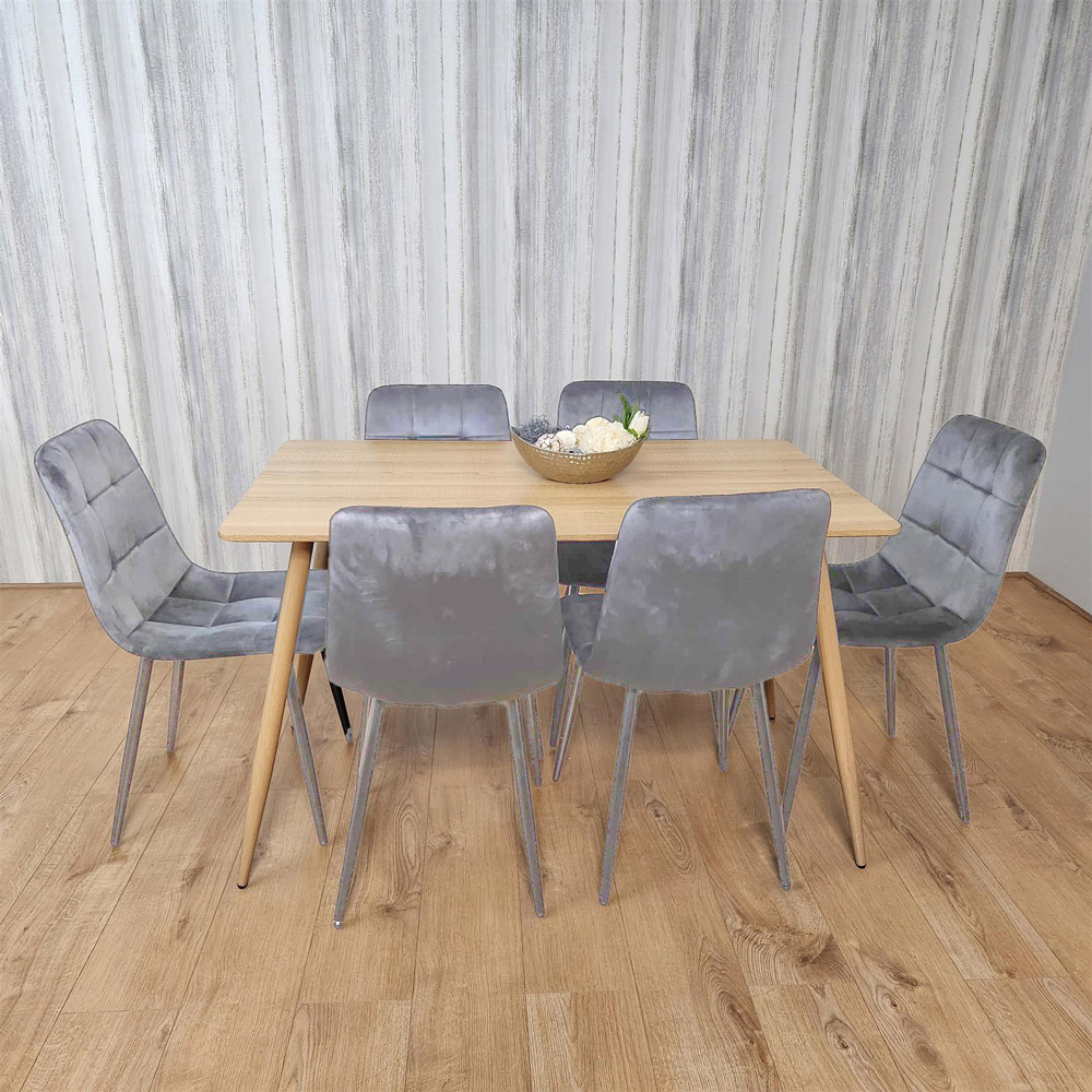 Kosy Koala 6 Seater Velvet Wood Effect Rectangle Dining Set Grey Image 4