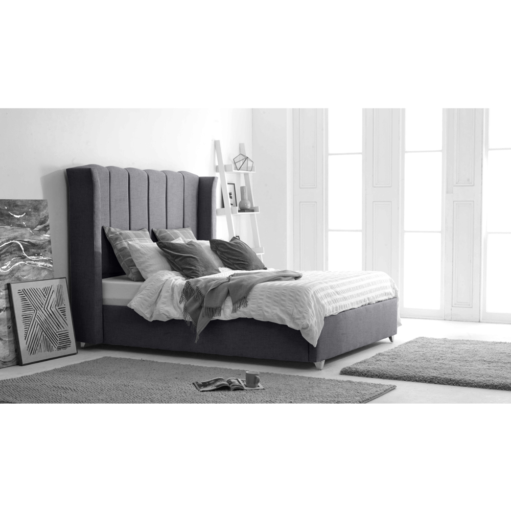 Eleganza Pablo King Size Coal Grampian Fabric Bed Frame with Winged Headboard Image 5