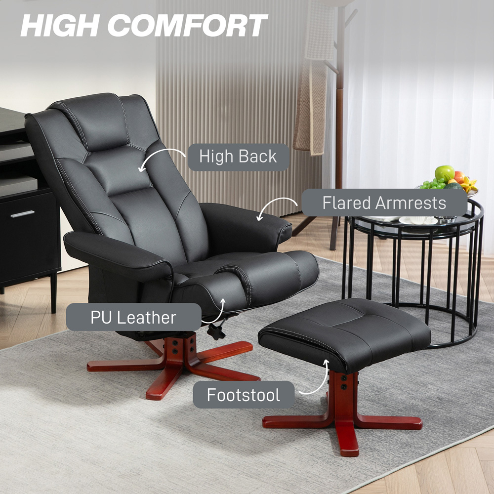 Portland Black Recliner Armchair with Footstool Image 6