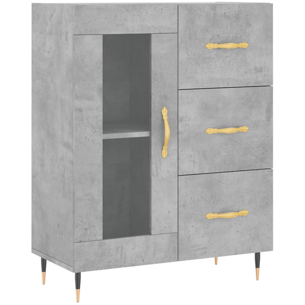 vidaXL 3 Wood and Glass Door 3 Drawer Concrete Grey Highboard with Gold Handle Image 7