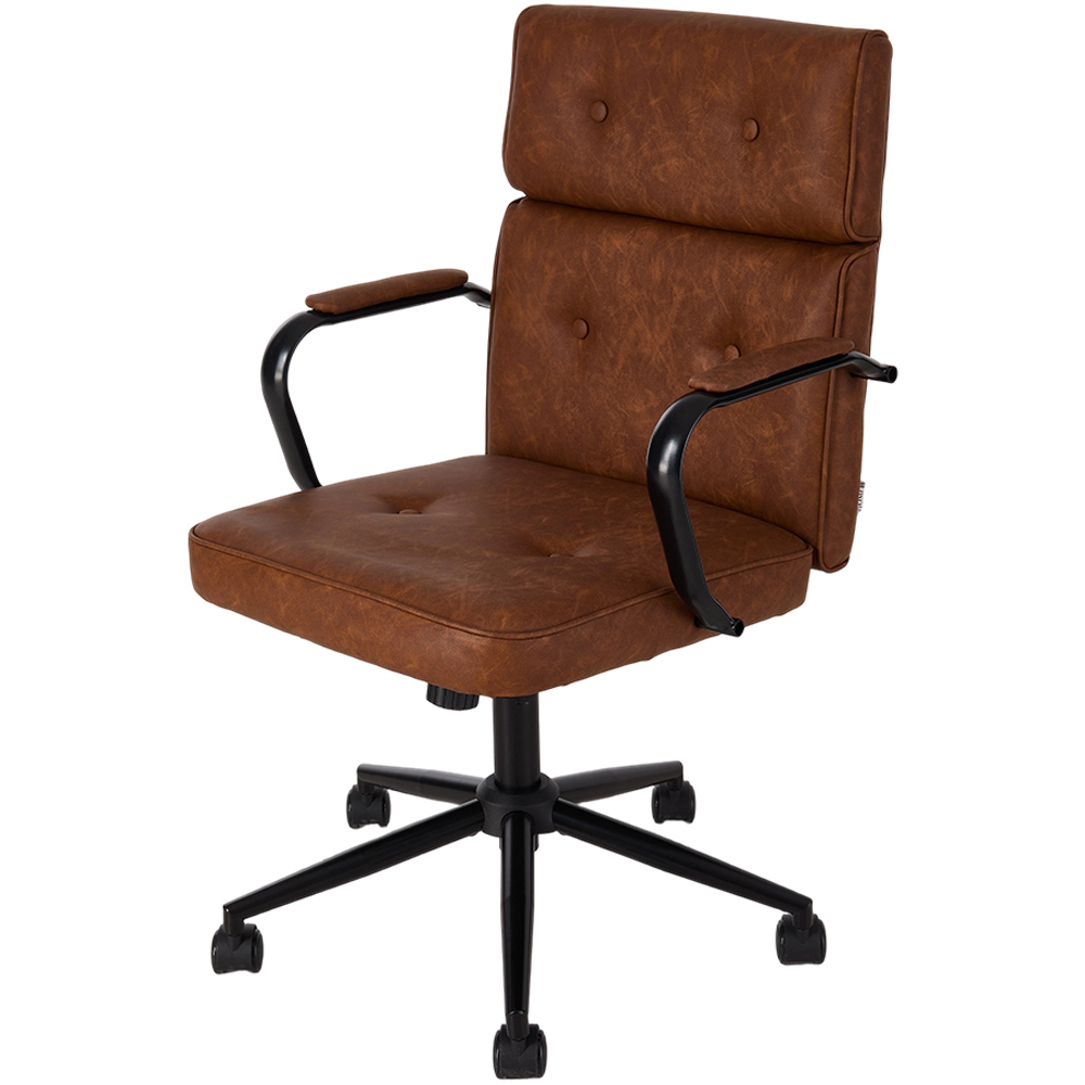 Living and Home Brown PU Leather Swivel and Adjustable Retro Office Chair Image 2