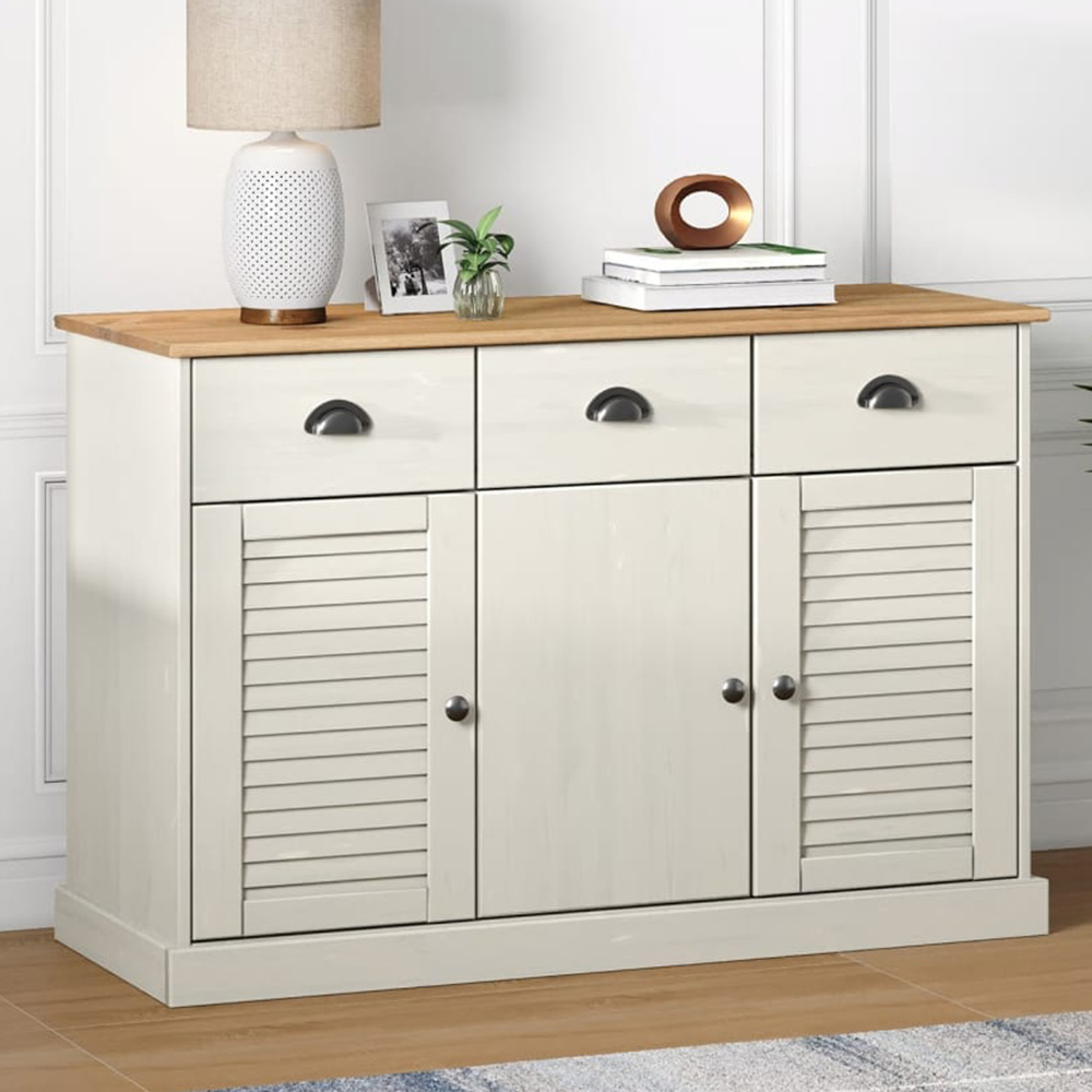 vidaXL 3 Door 3 Drawer White Solid Pine Wood Sideboard Image 1