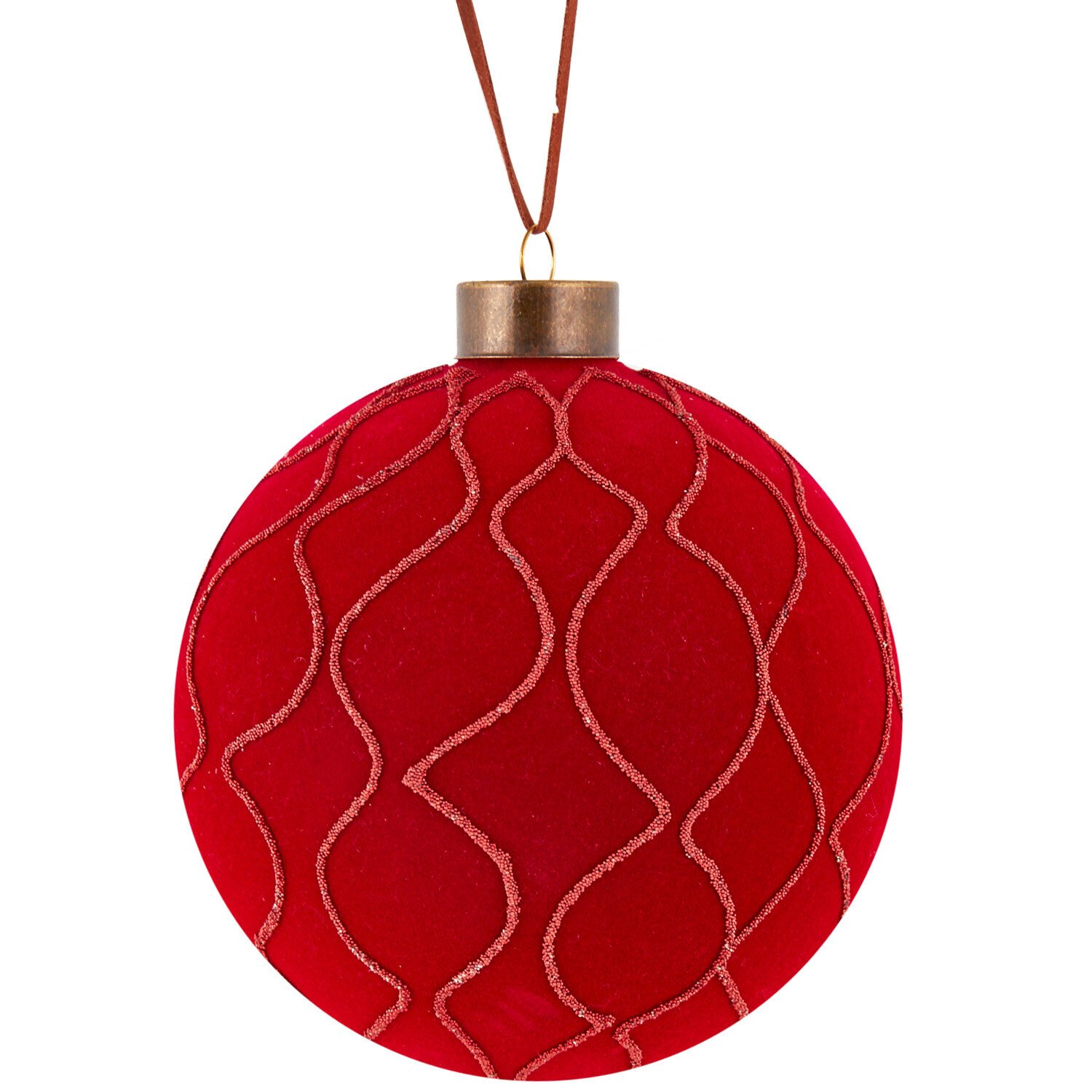 Flocked Traditional Bauble - Red or Green Image 1