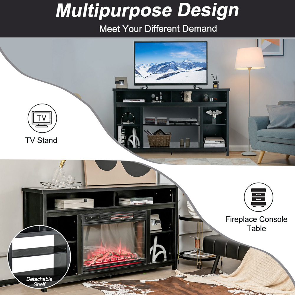 Costway Black TV Unit with Adjustable Shelves Image 4