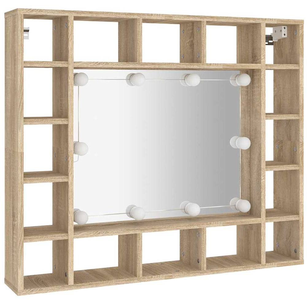 vidaXL 16 Shelf LED Sonoma Oak Mirror Cabinet Image 3