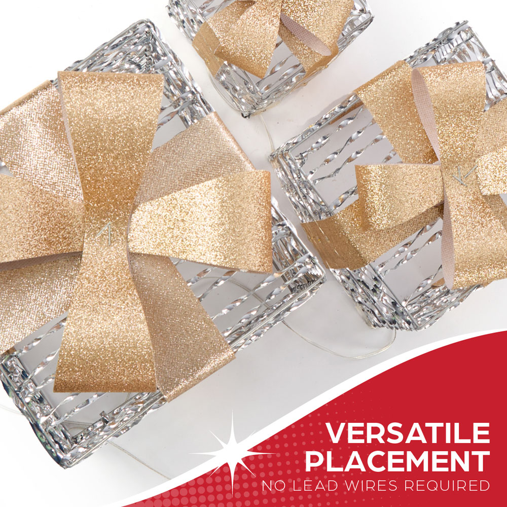 The Christmas Workshop 60 Warm White LED Silver Gift Box Decoration Set of 3 Image 6