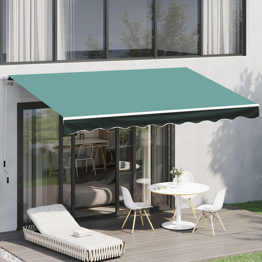 Outsunny Dark Green Manual Retractable Awning 3 x 2.5m Image 1