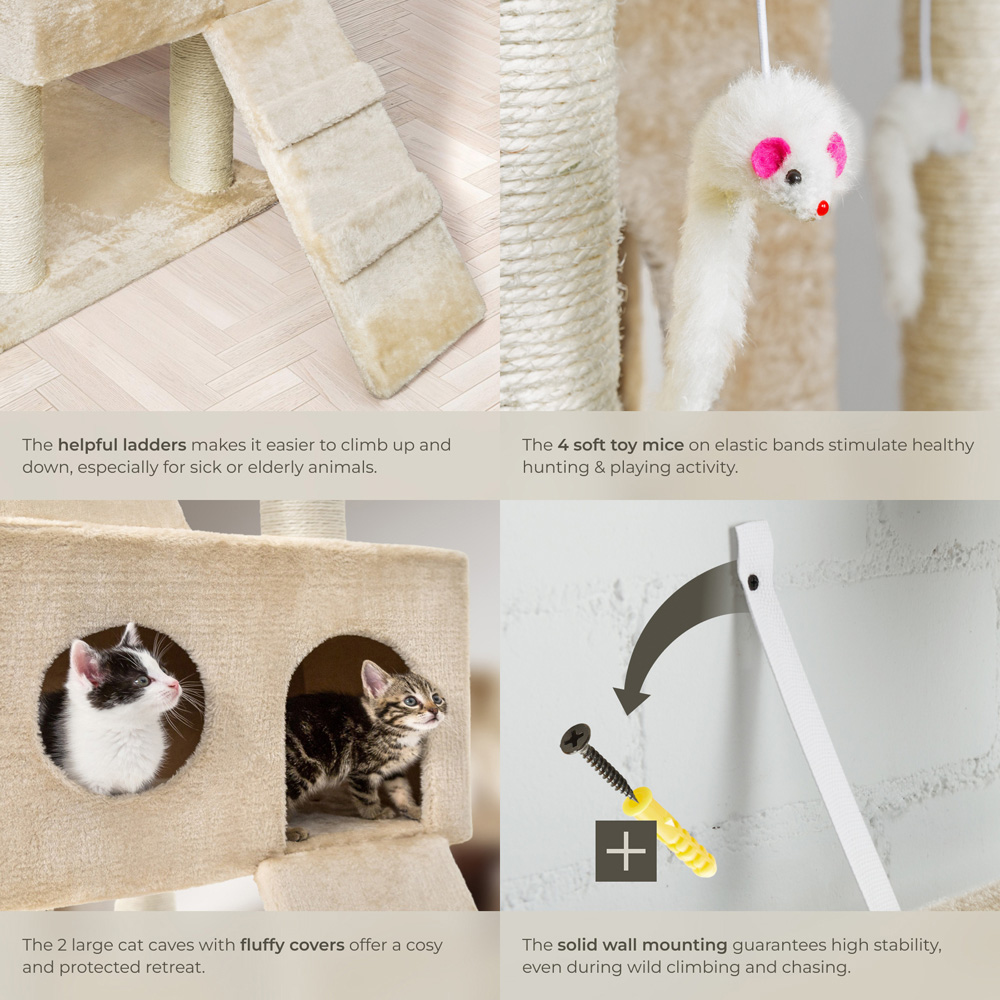 tectake Knuti Beige Cat Tree with Scratching Post 186cm Image 4