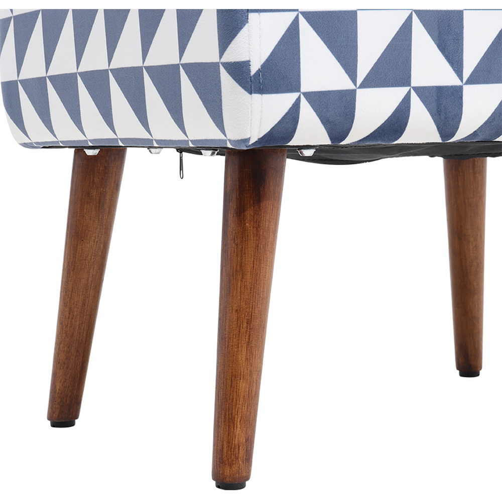 Living and Home Blue and White Mid Century Patterned Ottoman Footstool with Walnut Legs Image 5