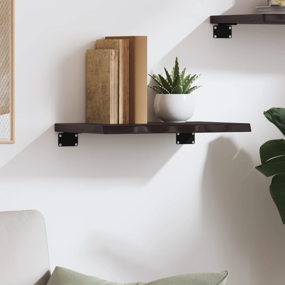 vidaXL 40 x 20 x 2cm Dark Brown Treated Solid Wood Oak Wall Shelf Image 2