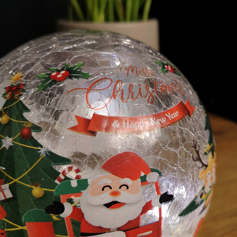 Samuel Alexander Santa and Friends in Train Crackle Effect Glass Ball LED Christmas Decoration Image 4