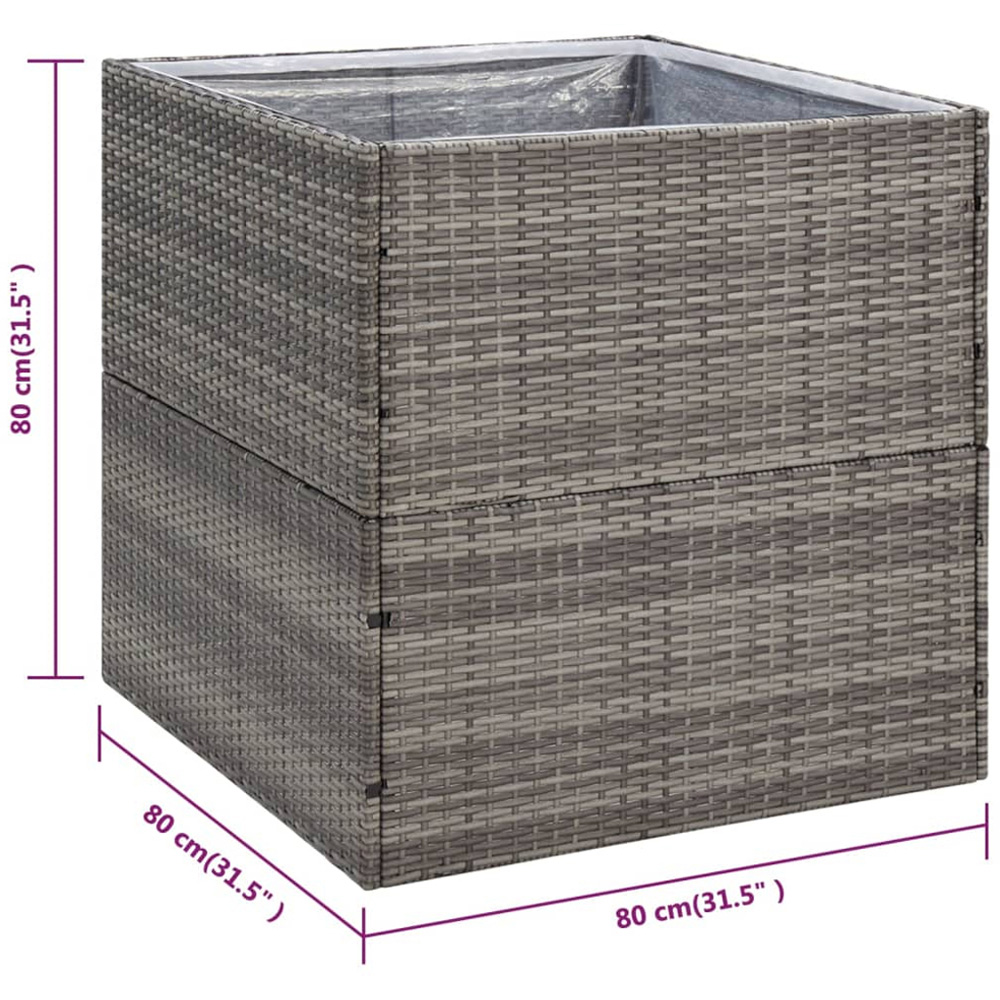 vidaXL Grey Polyethylene Rattan Garden Planter 80 x 80 x 80cm Image 5