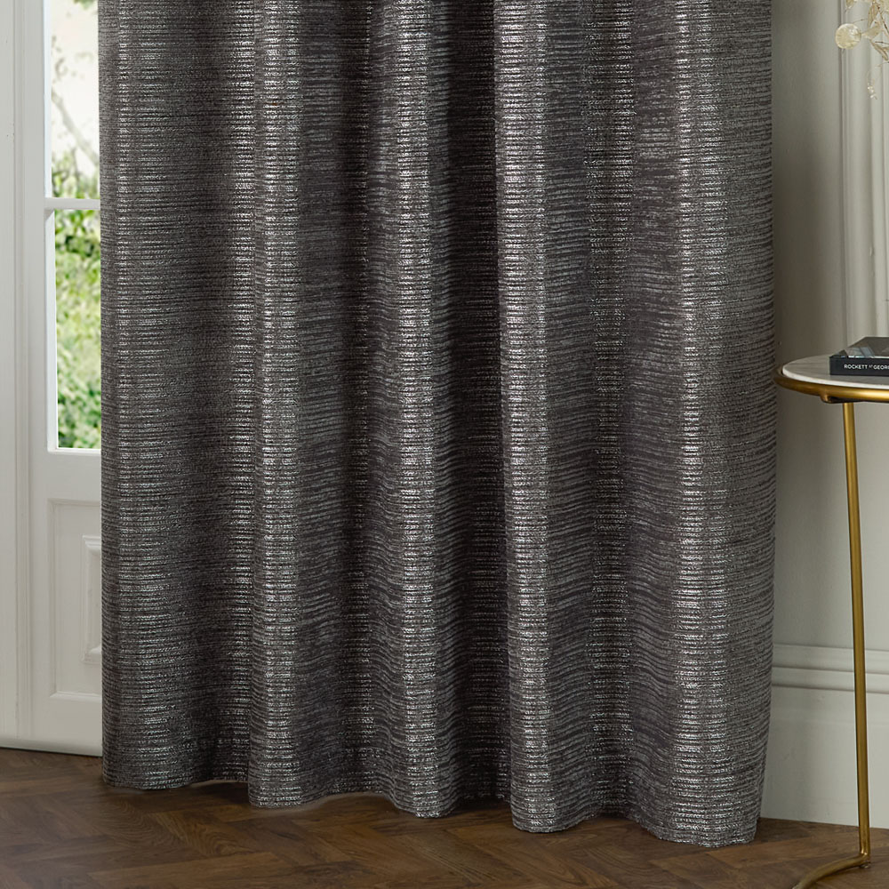 Paoletti Jupiter Graphite Fully Lined Chenille Jacquard Eyelet Curtains 117 x 137cm Image 3