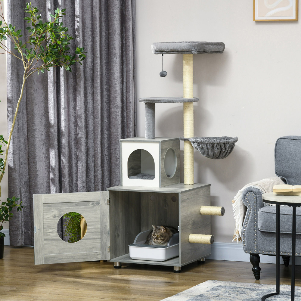 PawHut Enclosure Grey Cat Litter Box Image 2
