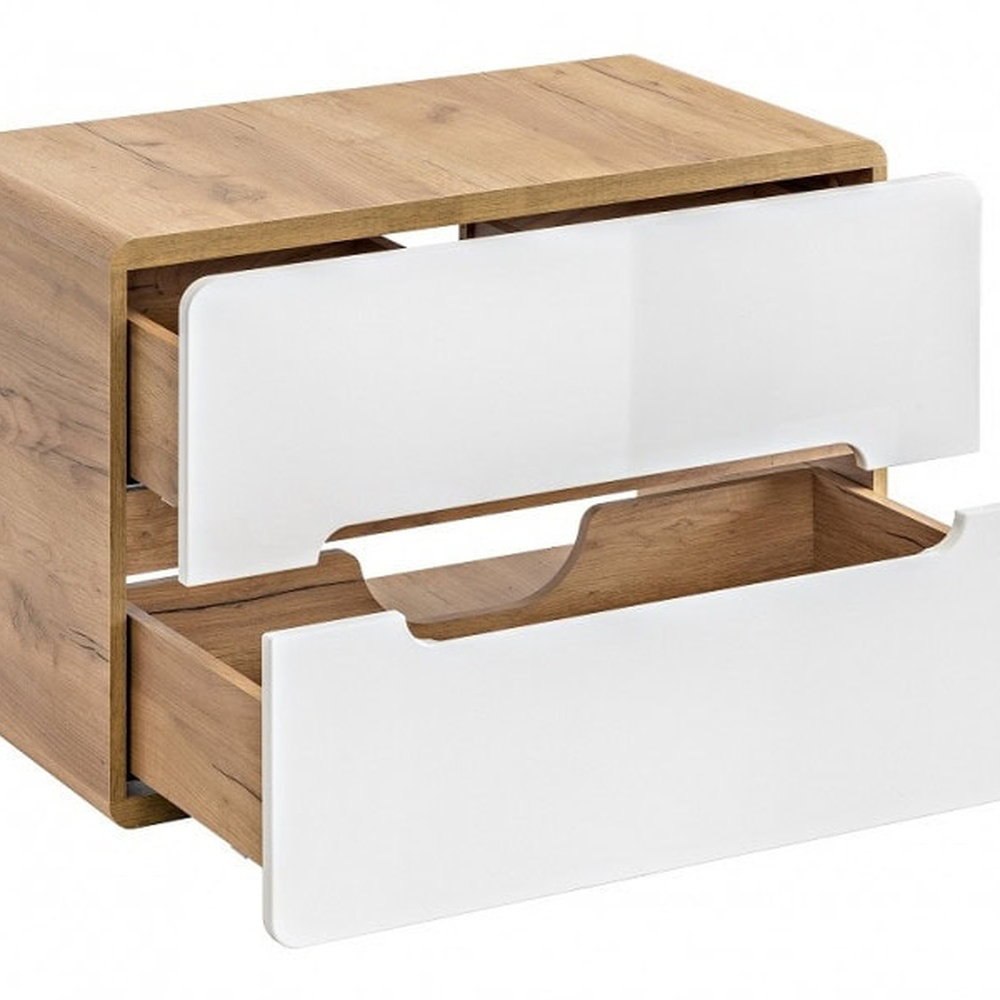 Impact Furniture Aruba White Gloss and Oak Wotan 5 Piece Floating Bathroom Furniture Set Image 3