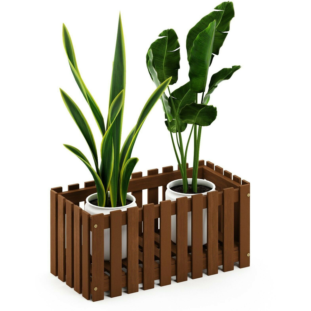 Walplus Natural Teak Oil Hardwood Slatted Planter Box 30 x 63cm Image 5