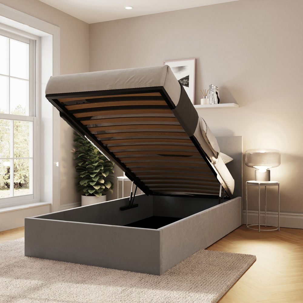 GFW Single Charcoal Grey Velvet End Lift Ottoman Bed with Memory Pocket Spring Mattress Image 7