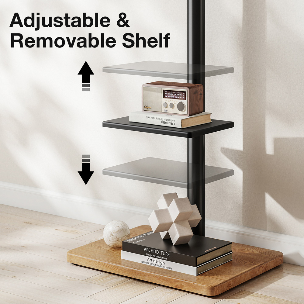 TTAP Black and Rectangular Oak Effect Base Single Shelf Floor Pedestal TV Stand Image 7