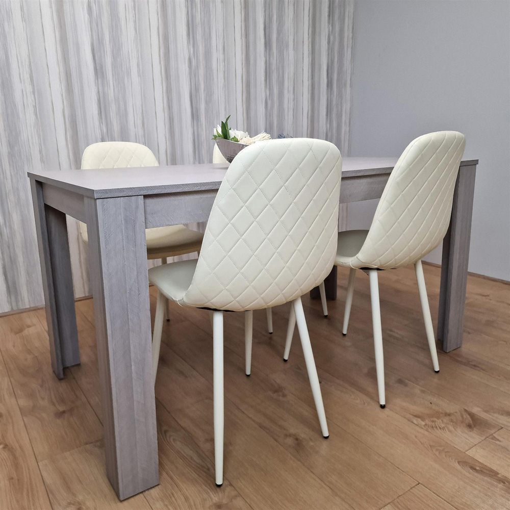 Portland Leather and Wood 4 Seater Dining Set Grey and Cream Image 5