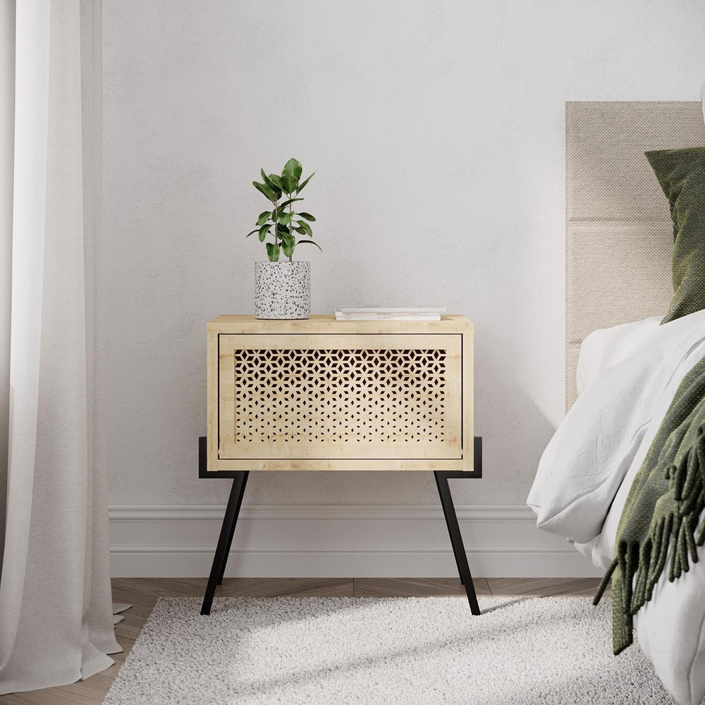 FWStyle Naive Single Door Oak Bedside Table Image 2